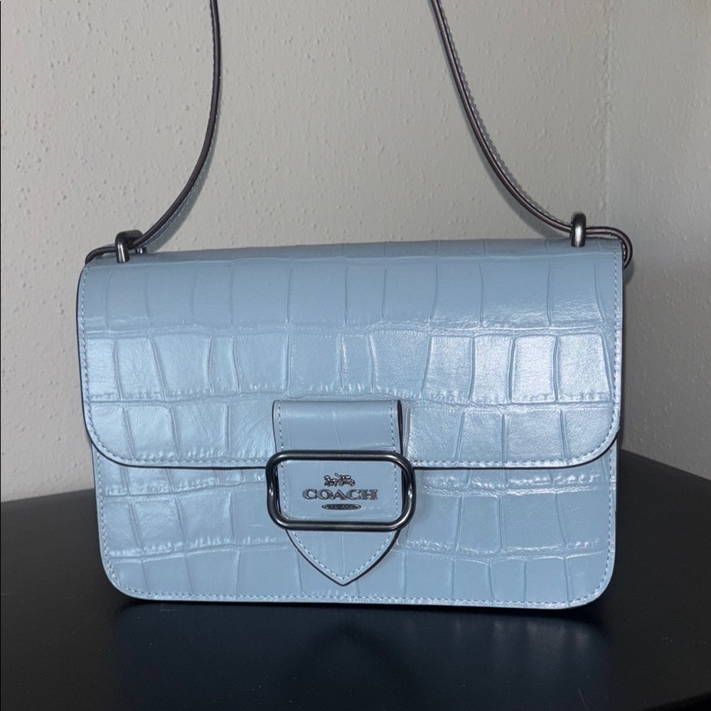 Coach Sky Blue Croc-Embossed Crossbody Bag